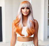 Women's wig Orange highlights wig length 66cm fringe